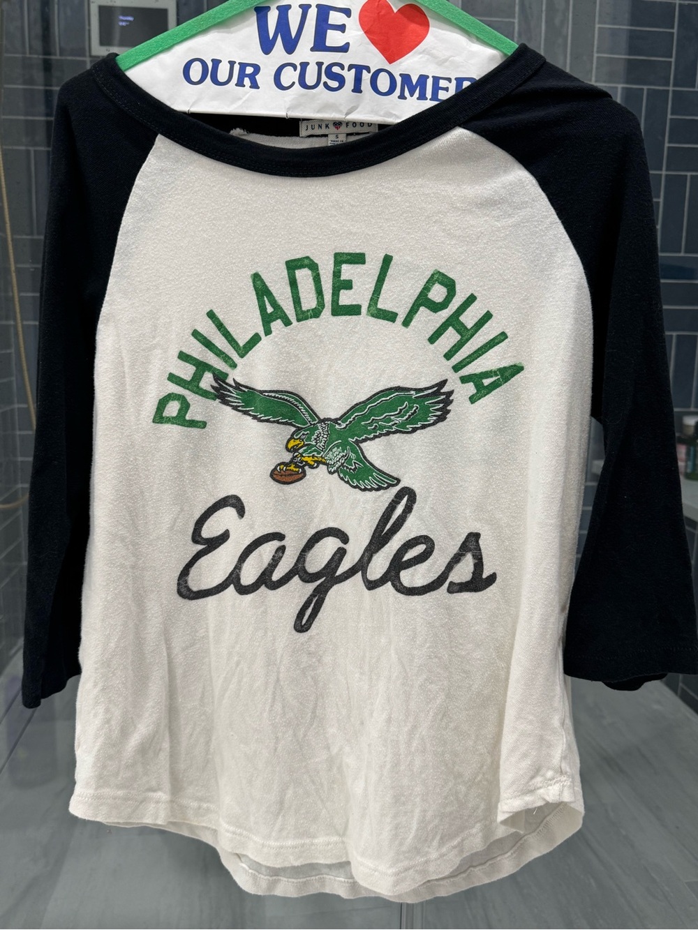 Junk Food Clothing Philadelphia Eagles White and Black Raglan Long Sleeve Tee - Picture 3 of 9